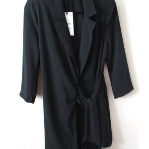 Nwt ZARA Black Blazer Mini Dress Romper w/ Fringe Side Tie Women Sz L